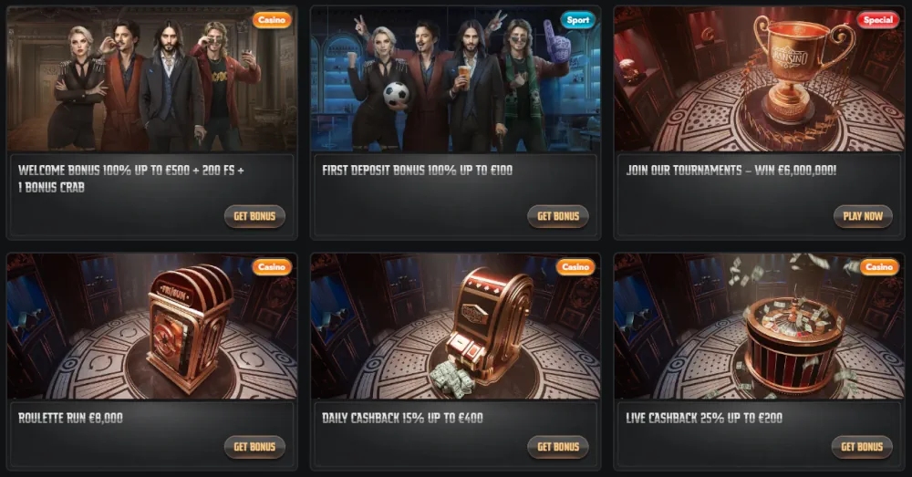 Gransino welkomstpakket en casino toernooi promotietegels.